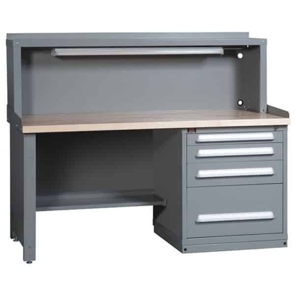Closed Standard Industrial Workbench with Drawers and Riser Concept 12