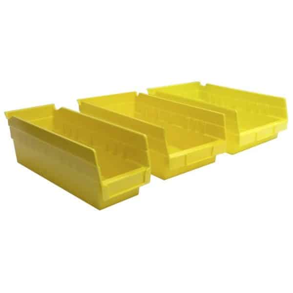 Lyon yellow plastic shelf bins are available in different sizes