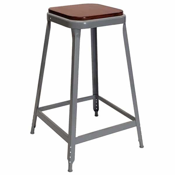 Lyon 1901 Metal Stool 24-inch with Wood Seat Dove Gray