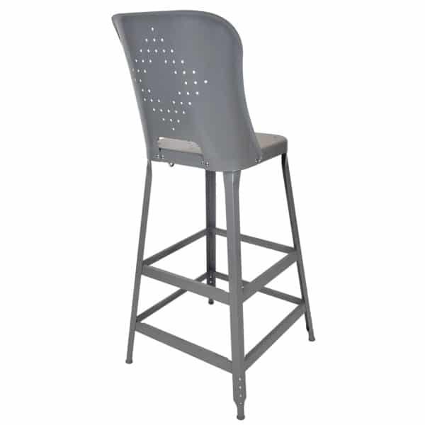 Lyon 1901 Metal Stool with Back Rear View Dove Gray