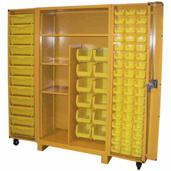 Lyon 48W x 21D x 82H All-Welded Steel Industrial Bin Storage Cabinet - 181 Plastic Yellow Bins - Made in The USA