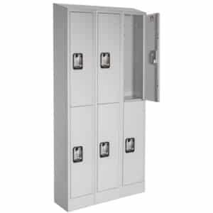 Double Tier Antimicrobial Healthcare Lockers includes hooks for hanging personal items.