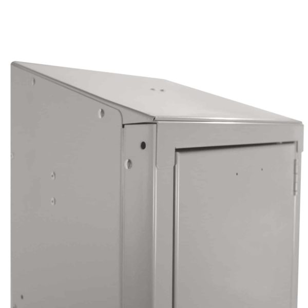 An integral slope top prevents items from being stacked on top of the locker.