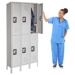 Lyon antimicrobial medical locker double tier 3 wide with props