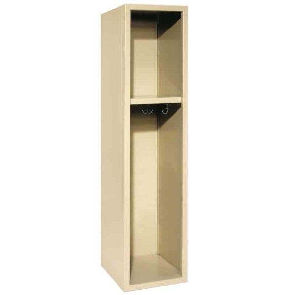 1 Person Cubby includes top shelf with single and double prong hooks.