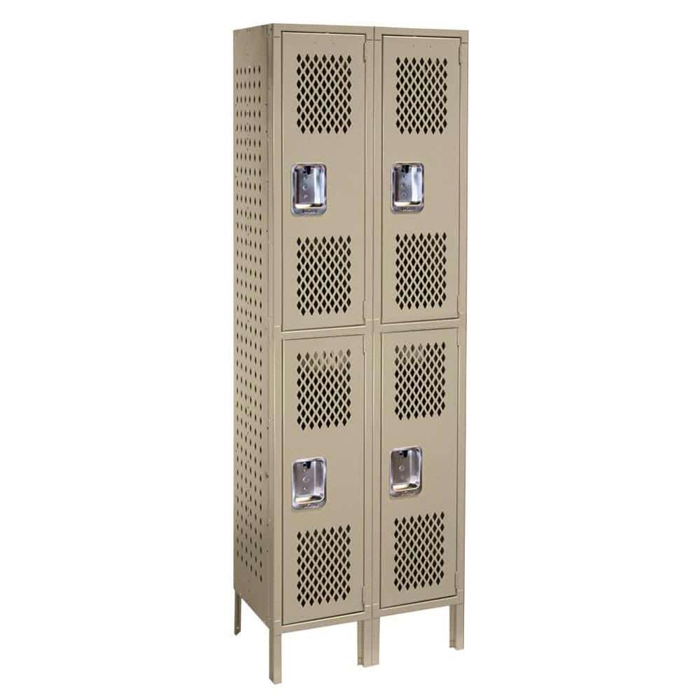 Lyon ventilated locker double tier icm two wide putty