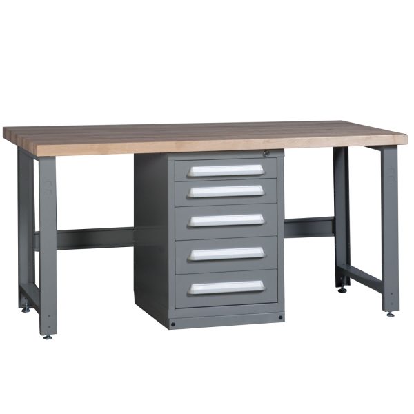 Lyon industrial workbench 72 inch wide hardwood top centered cabinet 251WBC05
