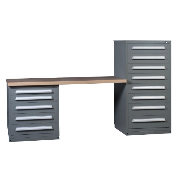 Lyon industrial workbench 72 inch wide hardwood top hi-lo with dual cabinets 251WBC09