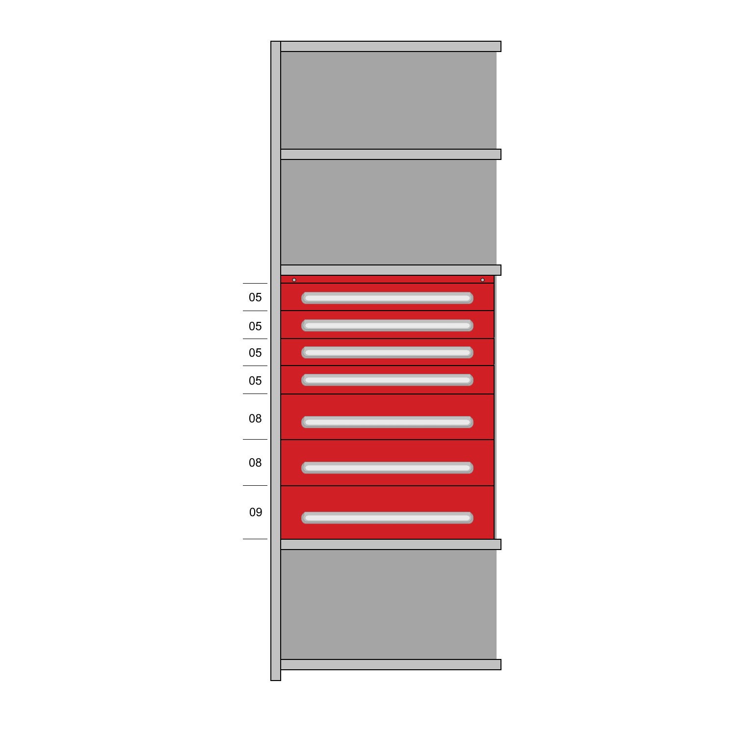 J115026A Metal Shelving AddOn with 7 Drawers and 5 Shelves Lyon