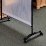 lyon social distancing partition barrier feature with semi-transparent vinyl and casters