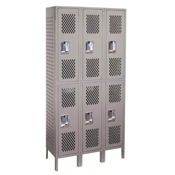 Lyon ventilated locker double tier icm three wide dove gray