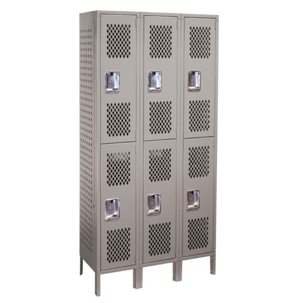 lyon ventilated locker double tier three wide dove gray