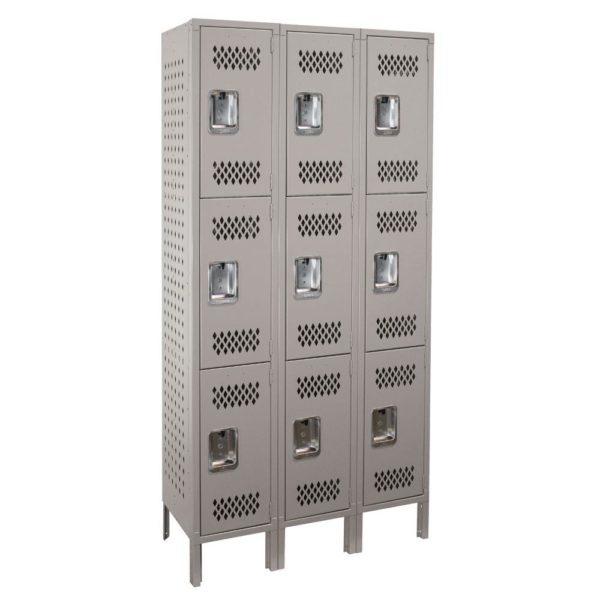 lyon ventilated locker triple tier three wide dove gray