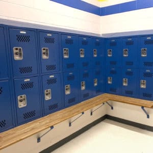 lyon ventilated lockers with wall mounted bench